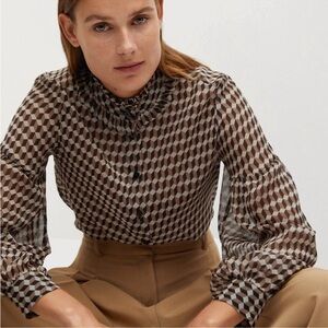 Mango Black and Brown Geometric Blouse